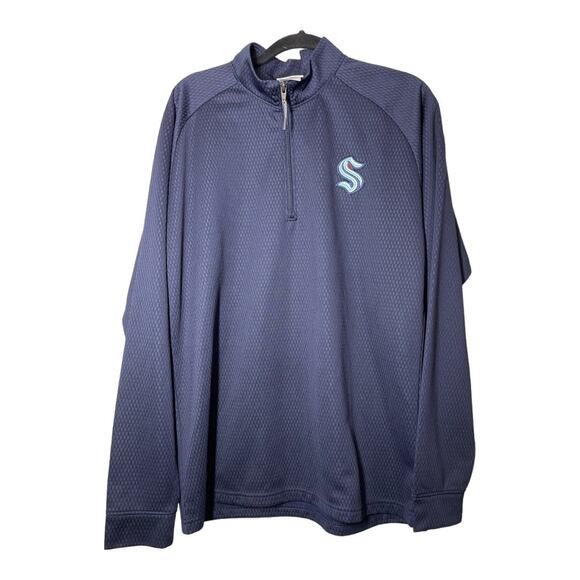 Seattle Kraken NHL Mens 1/4 Zip Pullover Shirt Long Sleeve Navy Blue Sz Medium - Picture 1 of 7